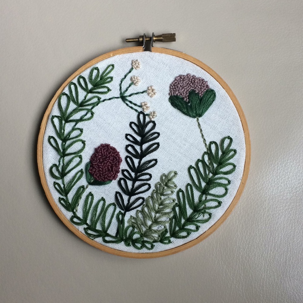 Hand embroidered floral wall art